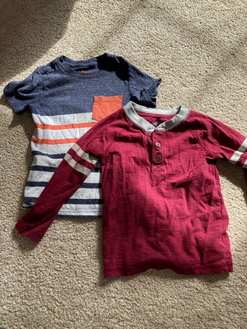 Cat & Jack Burgundy Henley with Gray Trim and Navy Stripe Tee Set